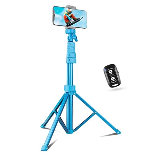 Sensyne 62" Phone Tripod & Selfie Stick, Extendable Cell Phone Tripod Stand with Wireless Remote and Phone Holder, Compatible with iPhone Android Phone, Camera (Blue)