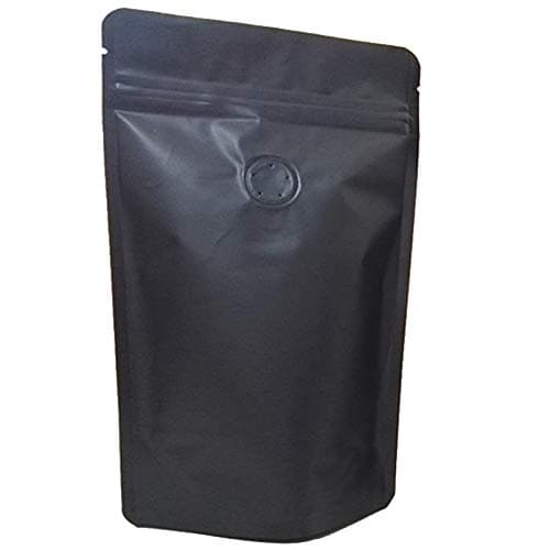 RETYLY 50Pcs Aluminum Foil Coffee Valve Zipper Closure Bag Vertical Aluminum Foil Coffee Bean One-Way Exhaust Valve Bag Packaging Bag 250G Black