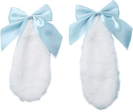 1Pair Girls Bunny Plush Lop Ears Hair Clip, Cinnamoroll Ears, Rabbit Furry Ears Ribbon Bow-knot Hair Clamp, Floppy Bunny Ears, Hairpin Cosplay Headwear Bunny Ears Hair Clips to Wear Ornaments