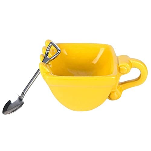 Creative Excavator Coffee Cup Funny Gift Coffee Cup Spoon With Spade Shape For Friends To Get Together And Drink Coffee (Yellow)