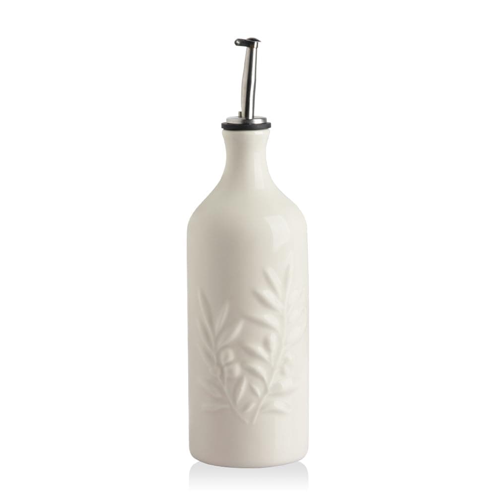 Sweejar Ceramic Olive Oil Dispenser Bottle, 20 Oz Relief Opaque Oil Cruet Protects Oil To Reduce Oxidation, Suitable for Storage Oil, Vinegar, Soy Sauce, Coffee Syrup, Liquids, Set of 1 (Beige)