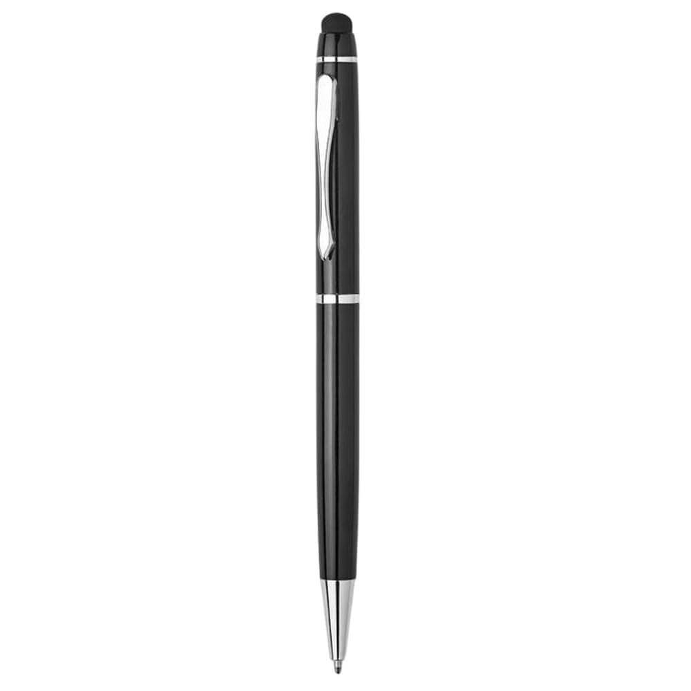 Elegant Aluminum Metal Ballpoint Pen with Blue Ink Cardboard Gift Box with Touch Screen Pointer (Black)