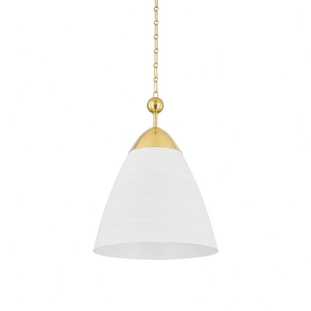 Hudson Valley Lighting Bronson 1-Light Pendant | Aged Brass and White Plaster Finish | Aluminum Shade | Damp-Rated for Bathroom Use | Adjustable Hang Height 29-81" | BKO1501-AGB/WP