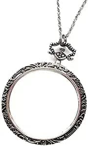 Magnifiers 10X Necklace with 40mm Diameter Glass Magnification Lens Pendant Necklace Magnifying Portable Pocket Reading Loupe Monocle for Books Crafts