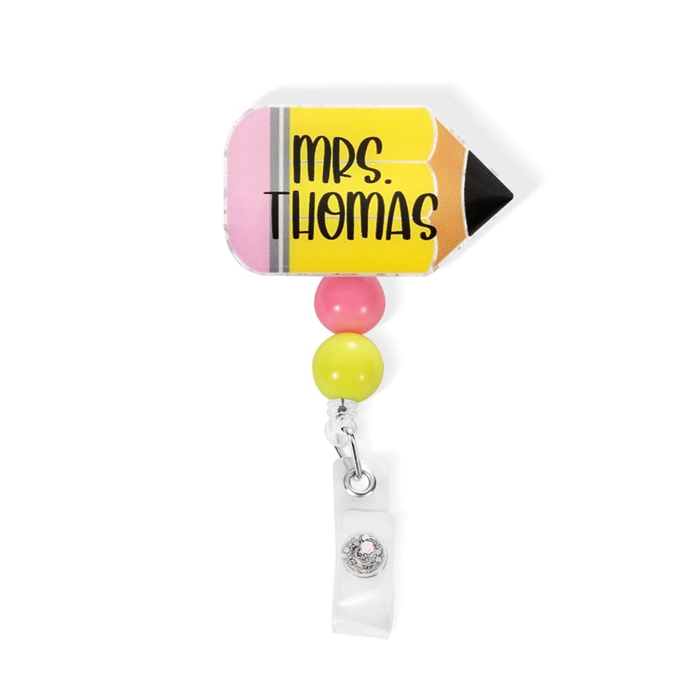 BYFDIY Custom Retractable Teacher Badge Reel Pencil Personalized Name Id Badge Holders Back to School Gifts for Teacher Appreciation