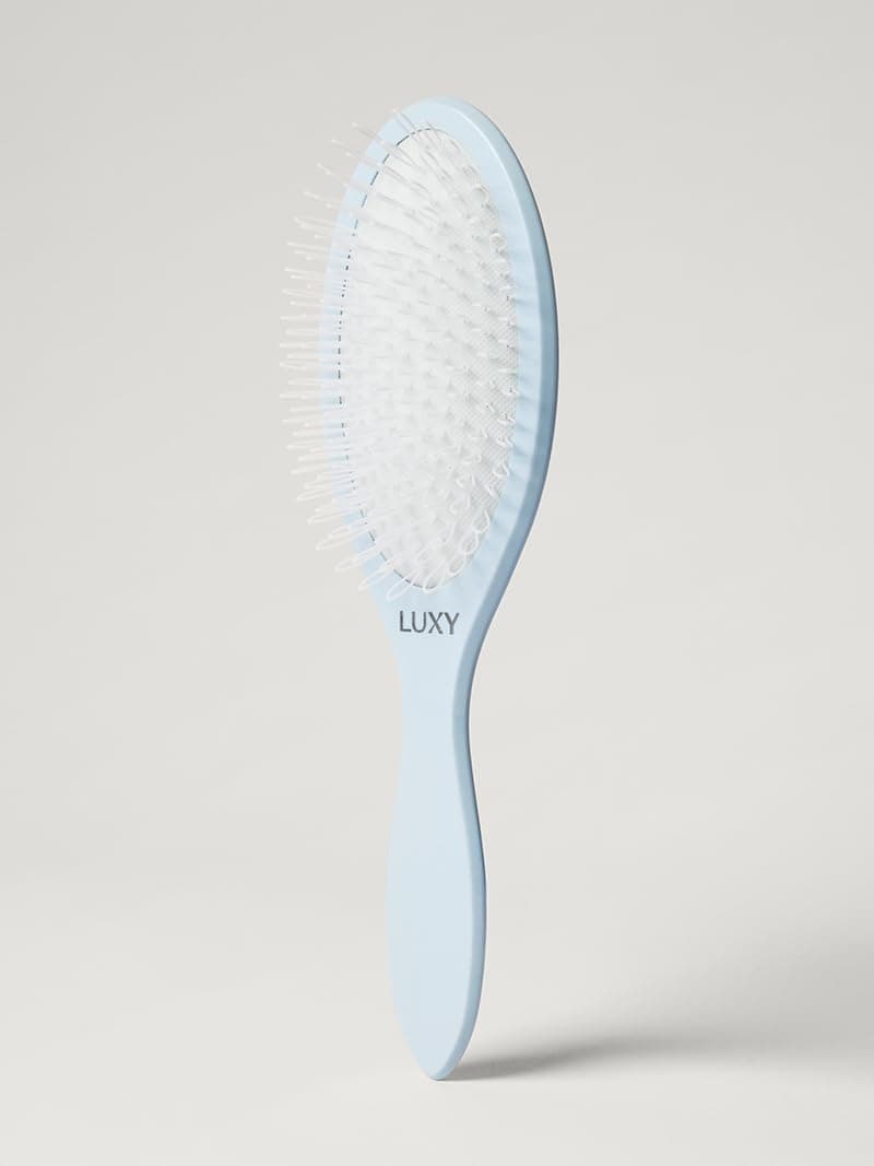 Luxy Loop Extensions Brush with Anti-Static Nylon Bristles - Hairbrush for Extensions & Natural Hair - Tangle-Free Brushes for Women with Ball-Tipped Loops & Ionic Powder (Blue)