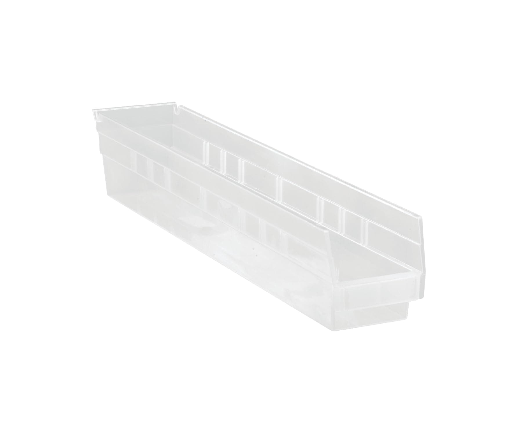 QUANTUM STORAGE SYSTEMS K-QSB105CL-10 10-Pack Plastic Shelf Bin Storage Containers, 23-5/8 inch x 4-1/8 inch x 4 inch, Clear