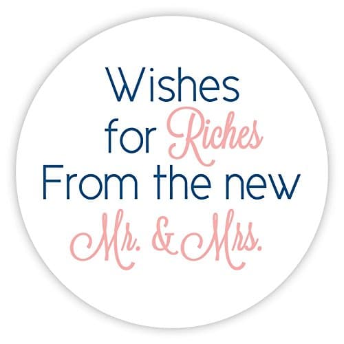 60ct - 1.5" - Wishes for Riches for The New Mr and Mrs, Lottery Ticket Wedding Favor Stickers (#214-NB)