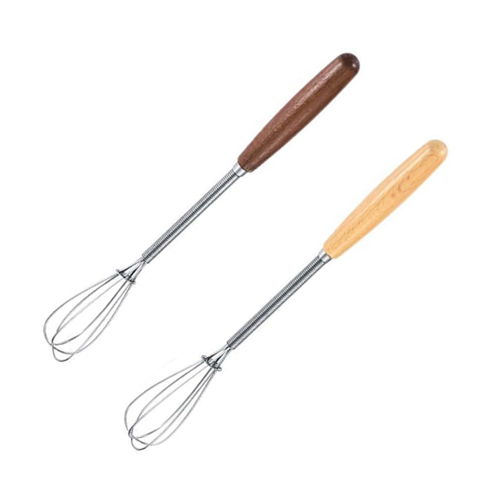 Lelasety Stainless Steel Mini Whisk 2 Pcs, Small Wire Whisks Set with Wooden Handle, Kitchen Egg Beater Mini Hand Mixer for Cooking, Whisking, Blending, Beating, 8 inches