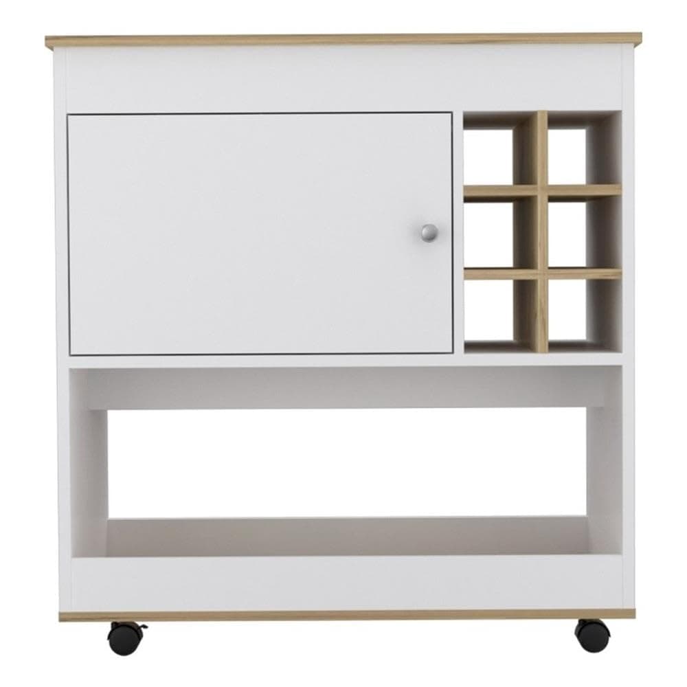 FM FURNITURE Texas 1-Shelf Modern Engineered Wood Bar Cart in Light Oak/White