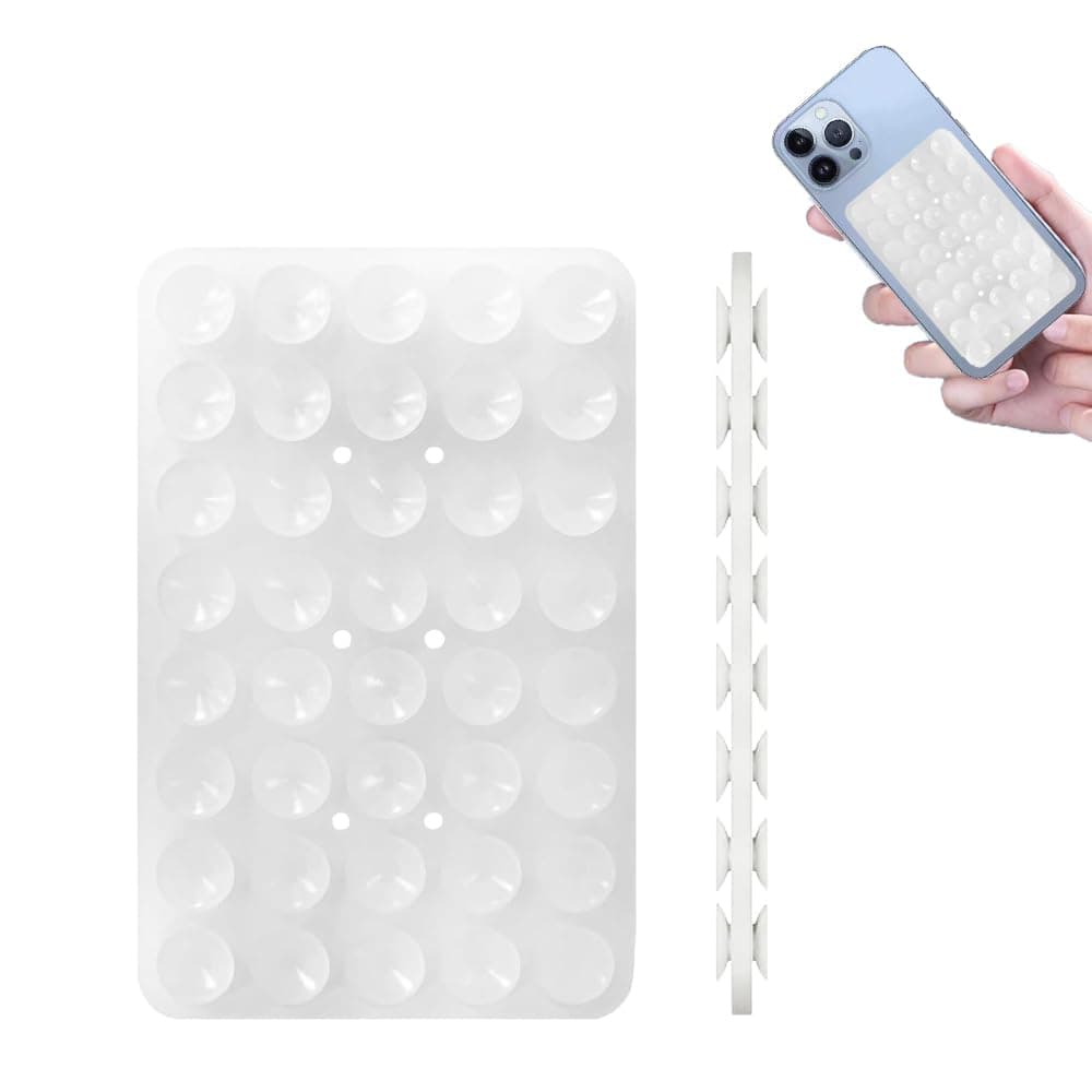 Cevoqin Silicone Suction Cup Phone Case Mount Double Sided, Hands-Free Sticky Phone Grip for Selfies and Videos, Thickening| Washable| Non Slip Silicone Phone Stand for iPhone and Android, Transparent