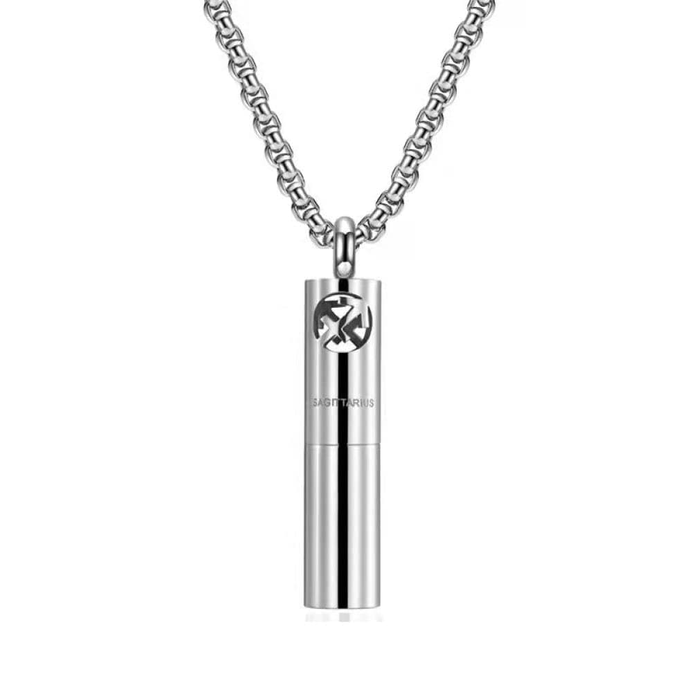 Zodiac Sign Perfume Bottle Necklace, Hollow Aromatherapy Necklace Openable Column Pendant with Cotton Core, Perfume Essential Oil Diffuser Necklace Gift, Sagittarius