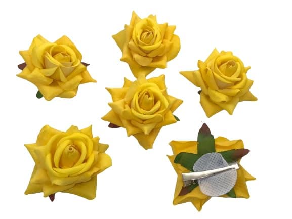 6 piece Artificial Rose Hair clips, Flower Hair accessories, Hair Pin, Gajra Pin for Women, Girls, Brides and for Wedding, Festival, Functions, Navratri, Diwali hairstyle (YELLOW)