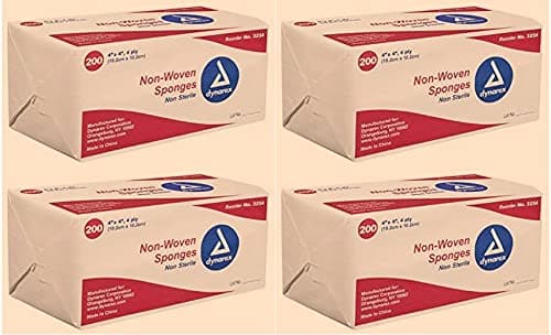 Dynarex Non-Woven Sponges, Non-Sterile, Gauze, for Cleansing, Prepping and Dressing, Highly-Absorbent, Less Linting, 4-Pack, 4"x 4", 4 Ply, 800 Sponges (Packaging May Vary)