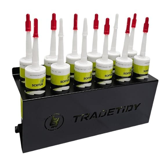 Tradetidy Storage Silicone Sealant/Mastic/Adhesive Holder, Ideal for Vans, Garages, Workshops, Strong Steel Construction, Rounded Edges for Safety, 396mm (W) x 205mm (H) x 155mm (D), Colour - Black