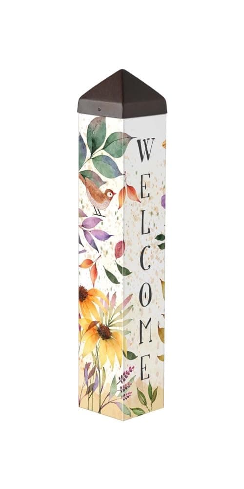 Studio M Art Pole, PVC Weather Resistant Pole with Vinyl Bowl 20 inches Tall Outdoor Decoration for Gardens, Patios, Yards, Landscaping and Birding Accessories, Welcome