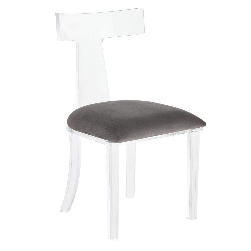 Cosmos Stylish Gray Velvet Upholstered Dining Chair with Clear Acrylic Base, Dining Chairs, Side Chairs