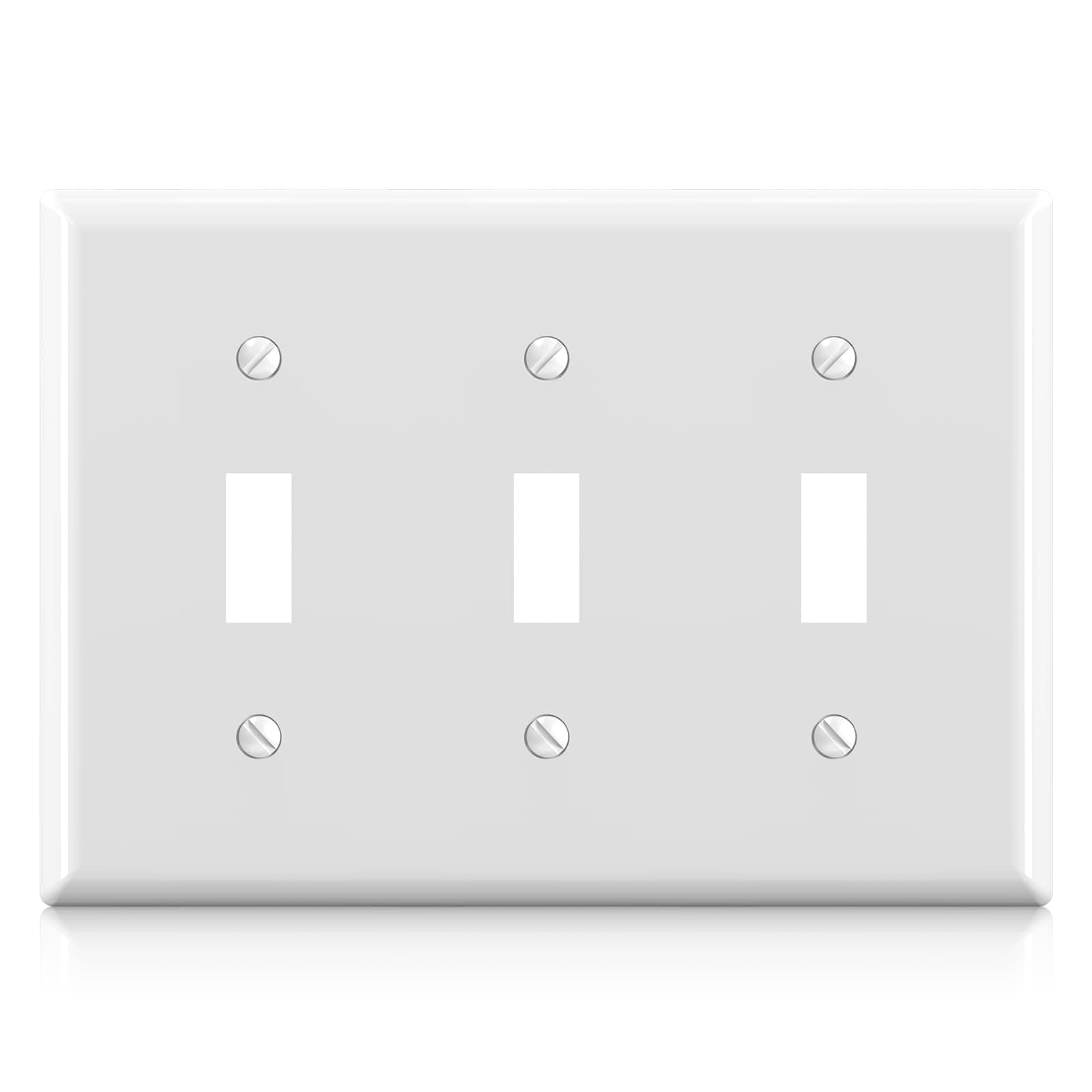 ELEGRP 3-Gang Toggle Switch Wall Plates, Standard Size 4.53" H x 6.39" L Thermoplastic Faceplate Cover for Toggle Dimmer Light Switches, UL Listed (1 Pack, Glossy White)