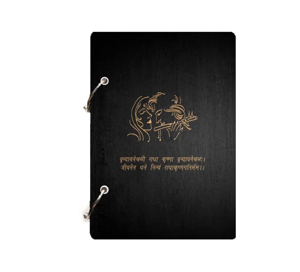 DI-KRAFT Handcrafted Wooden Cover Radhe Krishna Engraved Unruled Writing Diary with Refillable Metal Ring Lock Notebook Journal Planner Notepad Personal Diaries (160 Pages, 6x8 Inches)