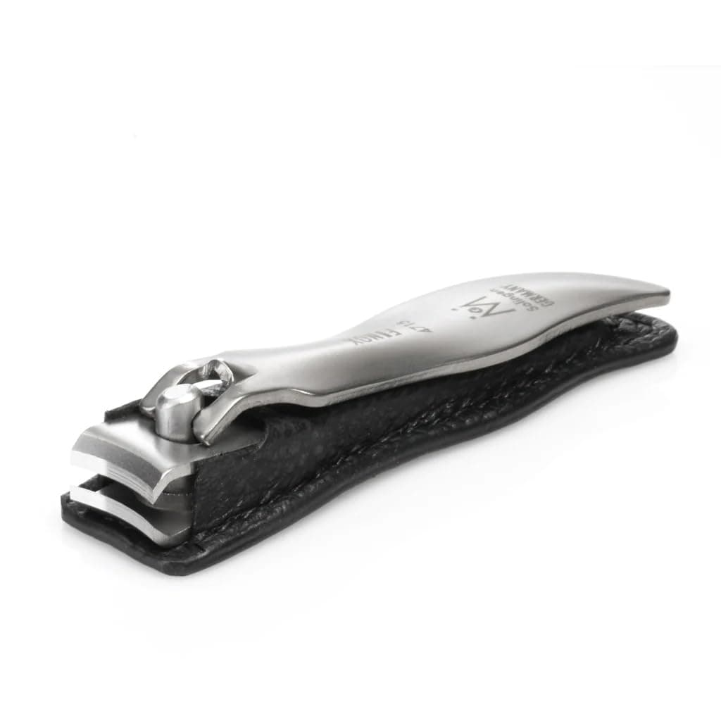 GERMANIKURE Economy Small Nail Clipper in Leather Case, Ethically Made in Solingen Germany, Curved Blade for Fingernails