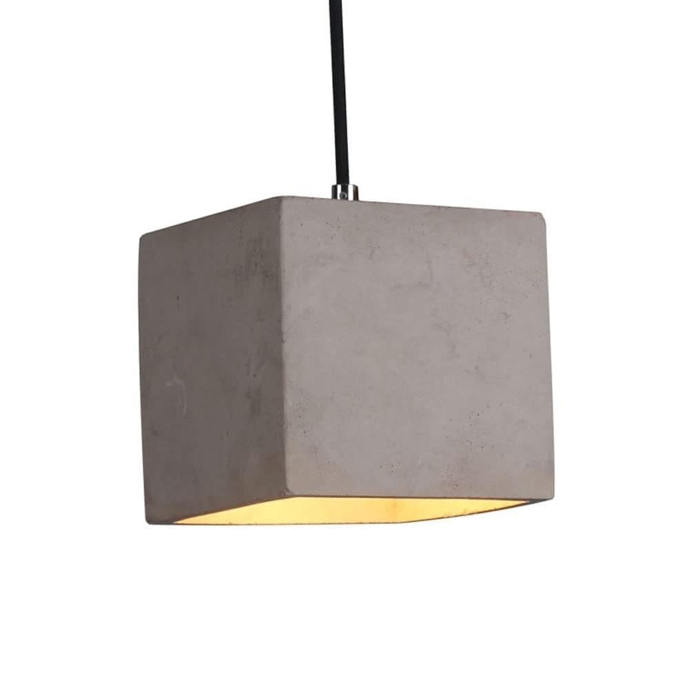 HVVRNEWF Single Head Concrete Pendant Lamp Modern Industrial Grey Square Shape Ceiling Hanging Light Cement Shade Chandelier Fixtures for Kitchen Island Bedroom Cafe E27 Base Hanging Light Indoor Adju