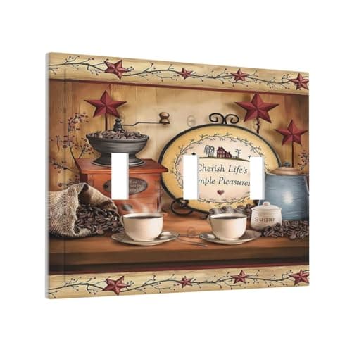 Barn Kitchen Cafe Texas Star - Placa decorativa para interruptor de luz de 3 bandas, placa de pared de triple palanca, placa frontal eléctrica