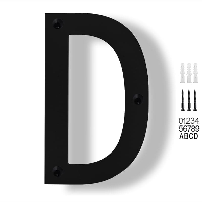 JILANLO 10" Large Floating House Numbers,Balck Acrylic Anti-Rust House Numbers,Modern House Address Street Numbers Garden Door Mailbox Decor Number with Matching Screw,Letter D