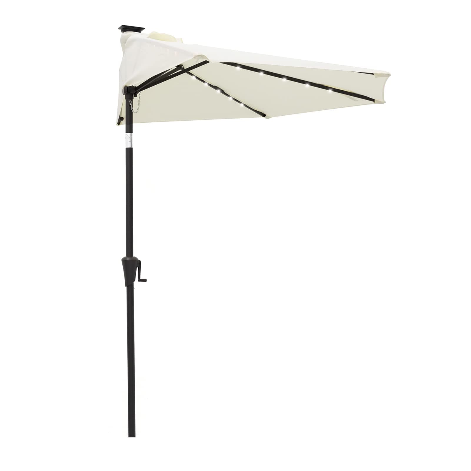 Helios&Hestia 9 ft Small Half Round Solar Powered Wall Outdoor Market Patio Umbrella with LED Lights and Tilt for Garden, Deck, Balcony, Ivory