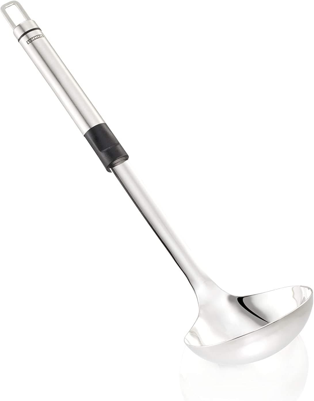 Leifheit Large Ladle Stainless Steel, Ideal for a Punch Bowl ladle or Soup Ladle in Silver/Black and Dishwasher Safe, Diameter 9 cm and Volume 100 ml