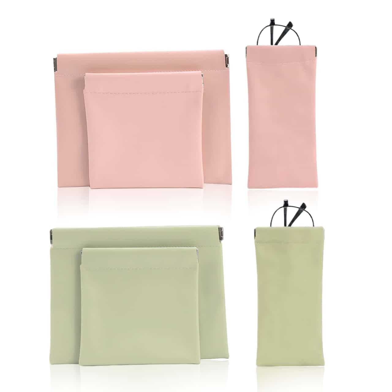 FeciFeco Small Makeup Bag for Purse, Glasses Case, Mini Cosmetic Bags for Women, Coin Purse Organizer, Lipstick Cosmetic Accessories Organizer, Small Travel Kit Storage Pouch (6P-(Pink+Green))