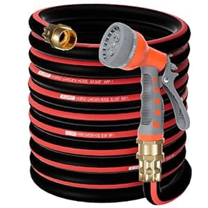 M JJYPET Kink Free Garden Hose 5/8 in x75ft Flexible Rubber Water Hose Male/Female3/4inch100% Solid Brass Fittings Outdoor Garden Hose for Lawns,Floor,Yard Washing,Pet Cleaning,Car Pipe Washing(75FT)