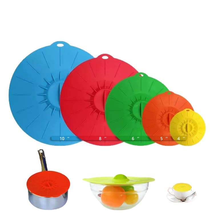 5-Pack Silicone Lids – Heat Resistant Microwave Splatter Cover | Reusable Suction Lids for Food Storage, Fits Bowls, Plates, Pots & Pans | Oven, Stovetop, Fridge Safe Silicone Bowl Covers