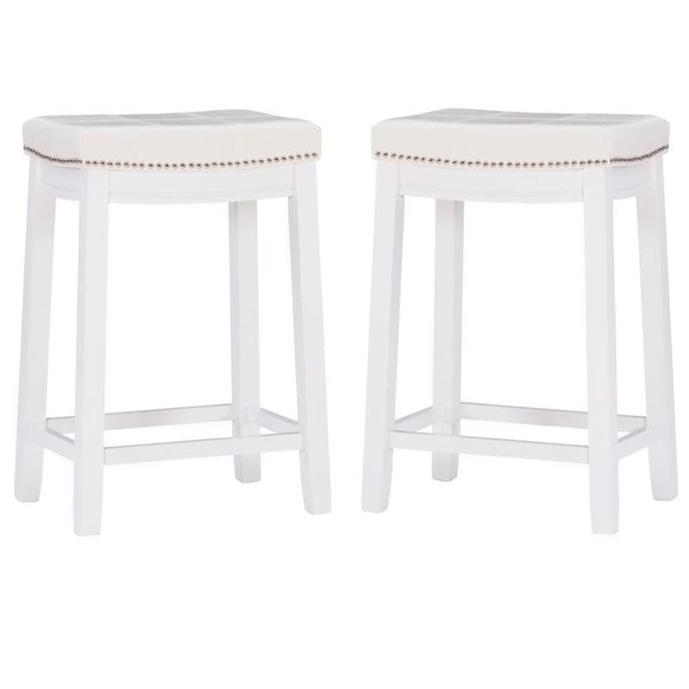 Home Square 2-Piece Furniture 26" Rubberwood Counter Stool Set in White