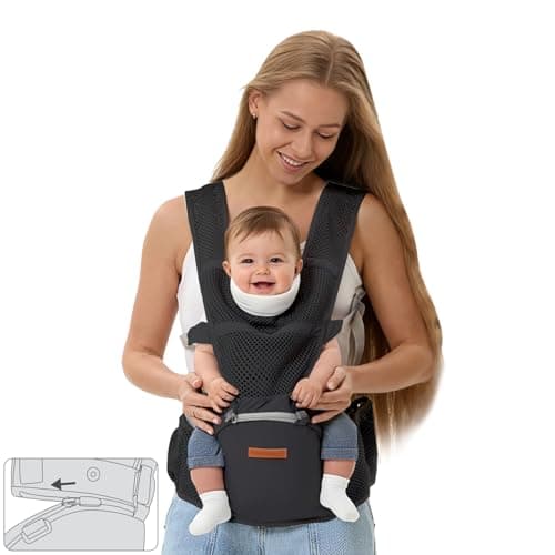 Baby Carrier with Hip Seat, 6-in-1 Ergonomic Detachable Infant Carrier Newborn to Toddler up to 45lbs, Full Breathable Mesh Lightweight, Fit for All Seasons（Black）
