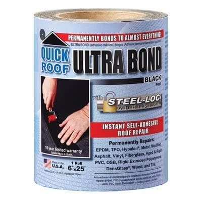 Quick Roof Ultra Bond 6 in. H x 6 in. W x 25 ft. L Black Tape Roll Self Stick Instant Waterproof Repair and Flashing