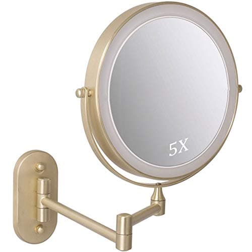 USB Rechargeable 8 Inches Wall Mounted Makeup Mirror LED Touch Screen Adjustable with 3 Color Lights Double Sided 1X/5X Magnifying Vanity Mirror Swivel Extendable, Rose Gold 1X/5X