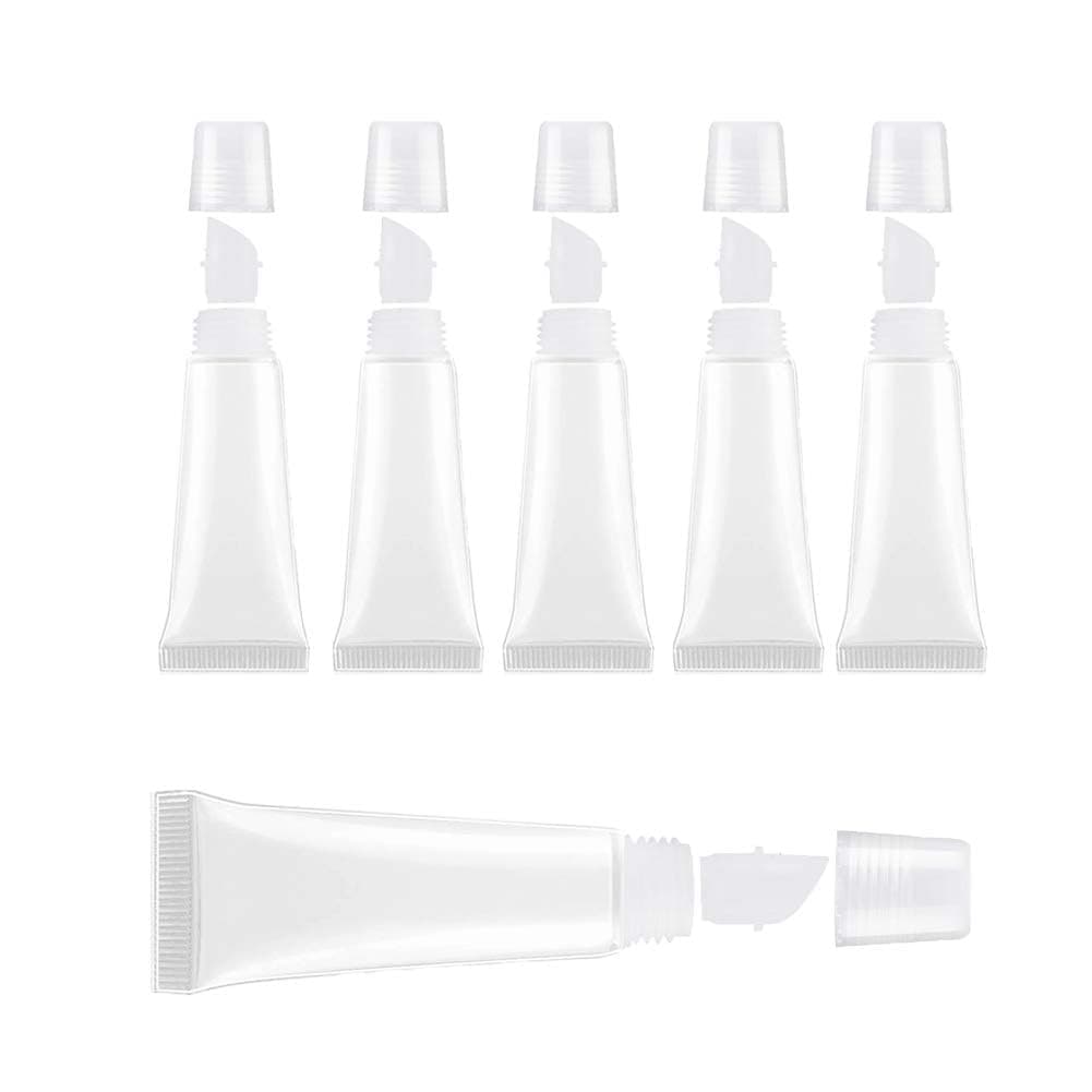 Quacc 6 PCS Empty Lip Gloss Tubes 8ml Clear Soft Mini Cosmetic Containers Refillable Lip Balm Squeeze Tube for DIY Lip Gloss Balm Makeup Travel Toiletries, Transparent with White Interior
