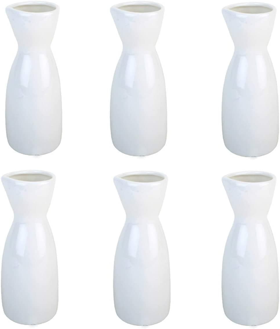 JapanBargain 2723x6, White Porcelain Sake Carafe Sake Bottle for Cold Sake and Hot Sake Microwave Safe, 4 ounce, Pack of 6