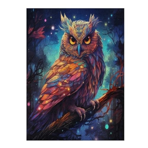 Owl Predator Bird Puzzle Wooden Jigsaw Puzzle for Adults Portable Puzzle Boards Birthday Gift for Mom 500 Piece
