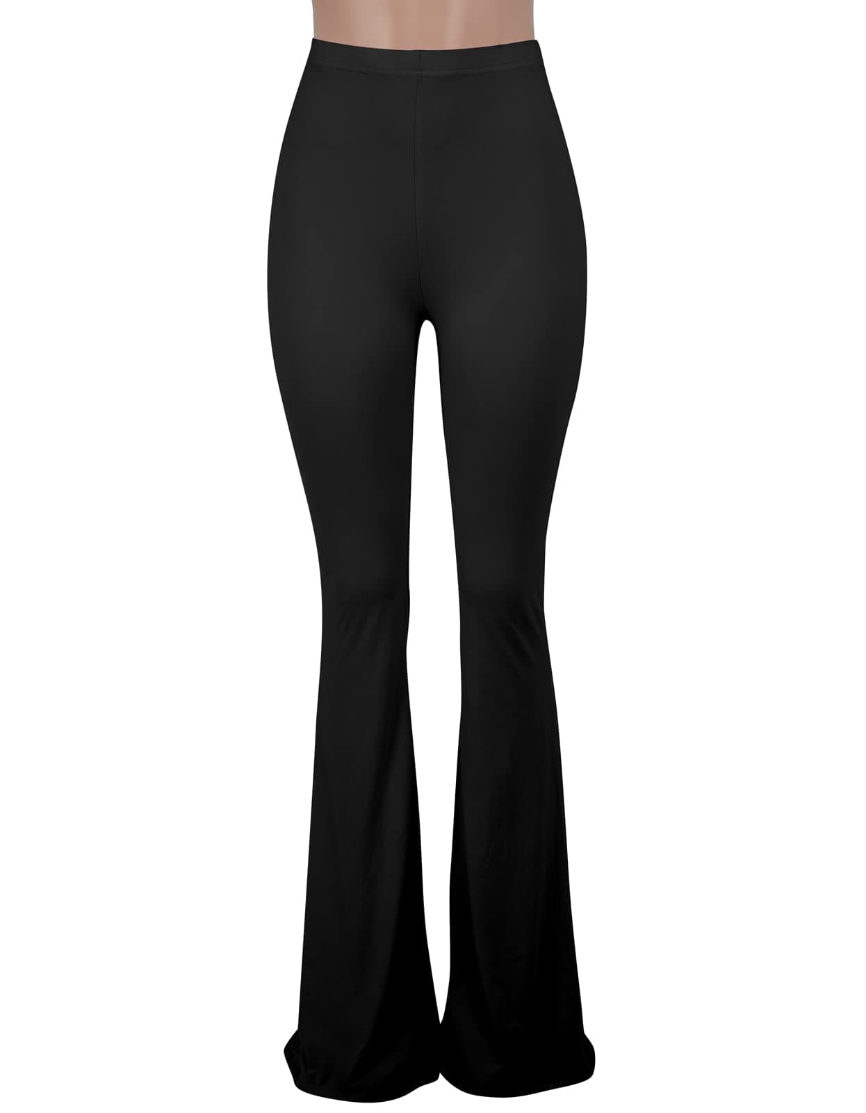 Women's Black Flares Trousers Wide Leg Elasticated Bell Bottoms Bootcut Leggings Yoga Pants Solid Color Tights Lightweight Tummy Control Palazzo Tights Comfy Lounging Bootleg Casual XL