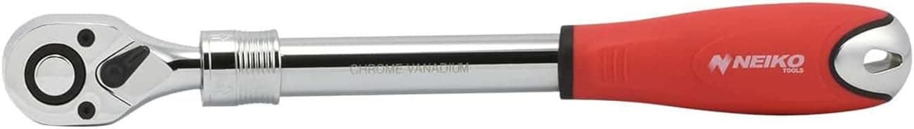 Neiko 03068A 1/2-Inch Drive Extendable Ratchet Handle | 72 Tooth Reversible Ratcheting Feature w/Soft Grip Handle | 12 to 17-1/2” Lengths, Red