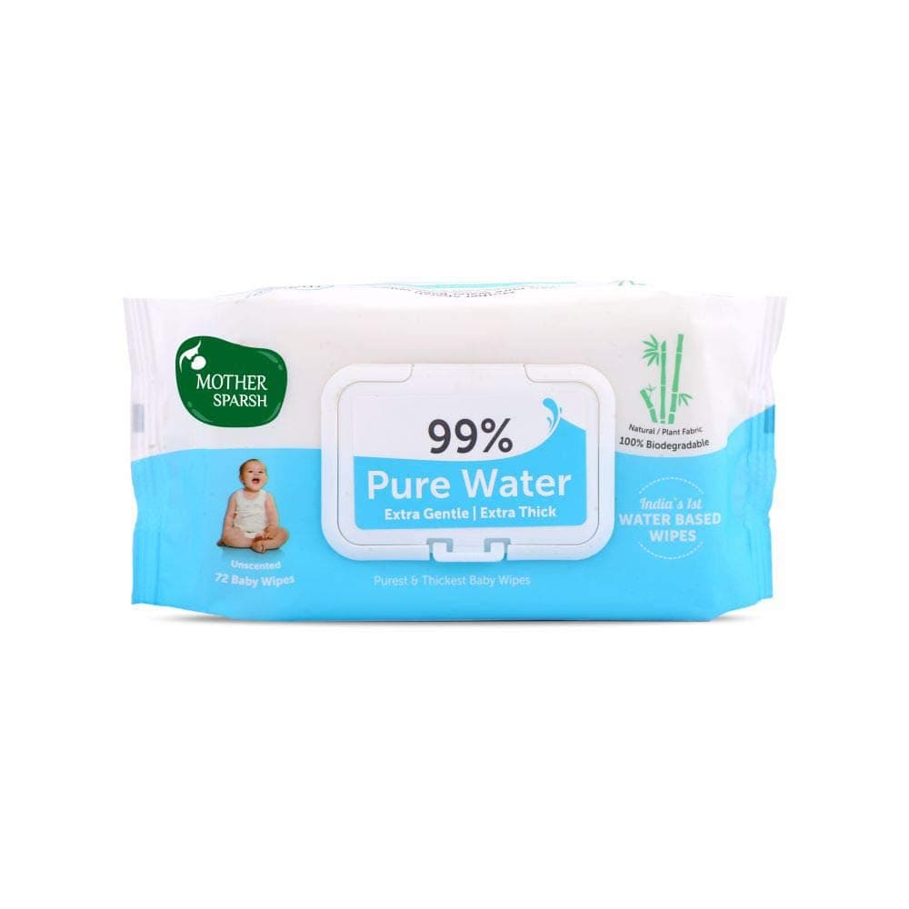 Mother Sparsh 99% Water Wipes (72 Unscented Baby Wipes) - Super Thick Fabric