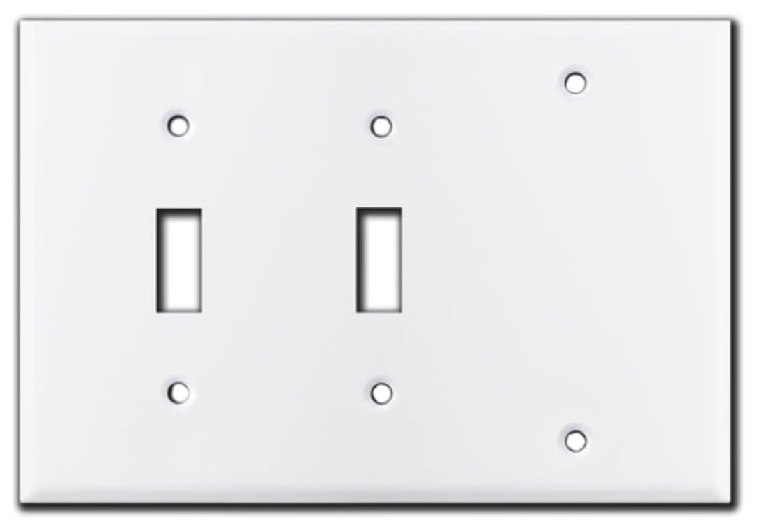 Metal 3-Gang Light Switch Plate White | Conceal & Cover Un-used Switches for Triple Gang Outlet Receptacle (One Blank, Toggle)