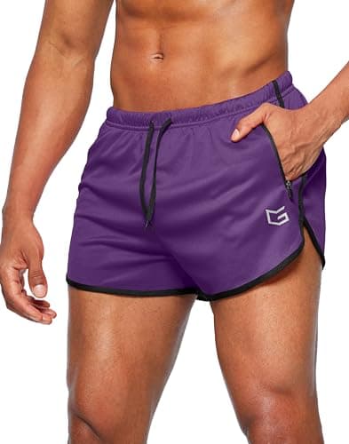 G Gradual - Pantalones cortos de correr para hombre, 3 pulgadas, secado rápido, para gimnasio, atletismo, con bolsillos con cierre, Púrpura, X-Large