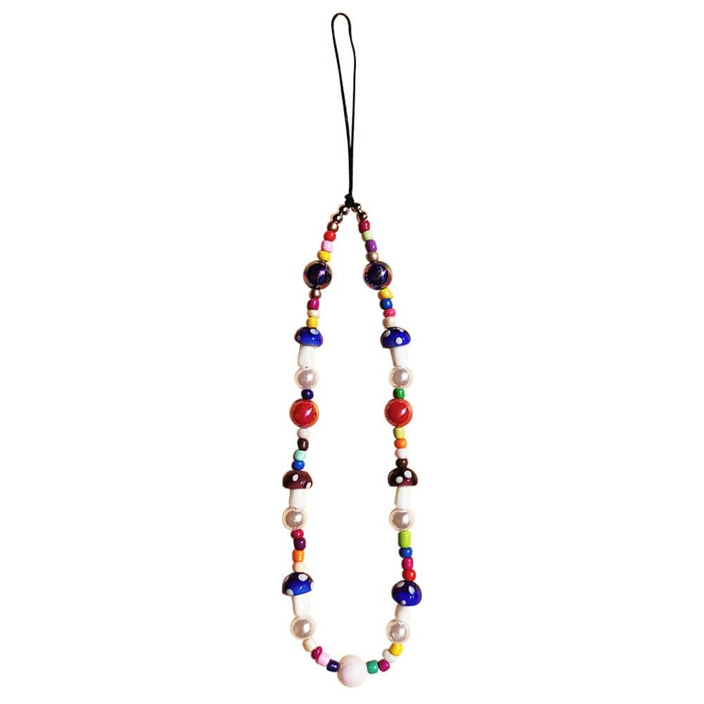 Eforcase Colorful Mobile Phone Lanyard, Beaded Phone Charm Strap with Faux Mushroom Beads, Anti-Lost Wrist Chain, Keychain, Decorative Pendant Charm for Women & Girls