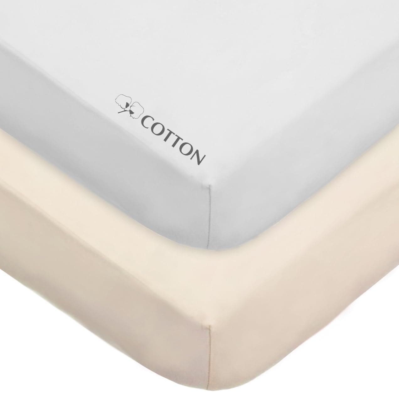 American Baby Company 2 Pack 100% Cotton Jersey Knit Fitted Crib Sheet for Standard Crib and Toddler Mattresses, Ecru and White, for Boys and Girls