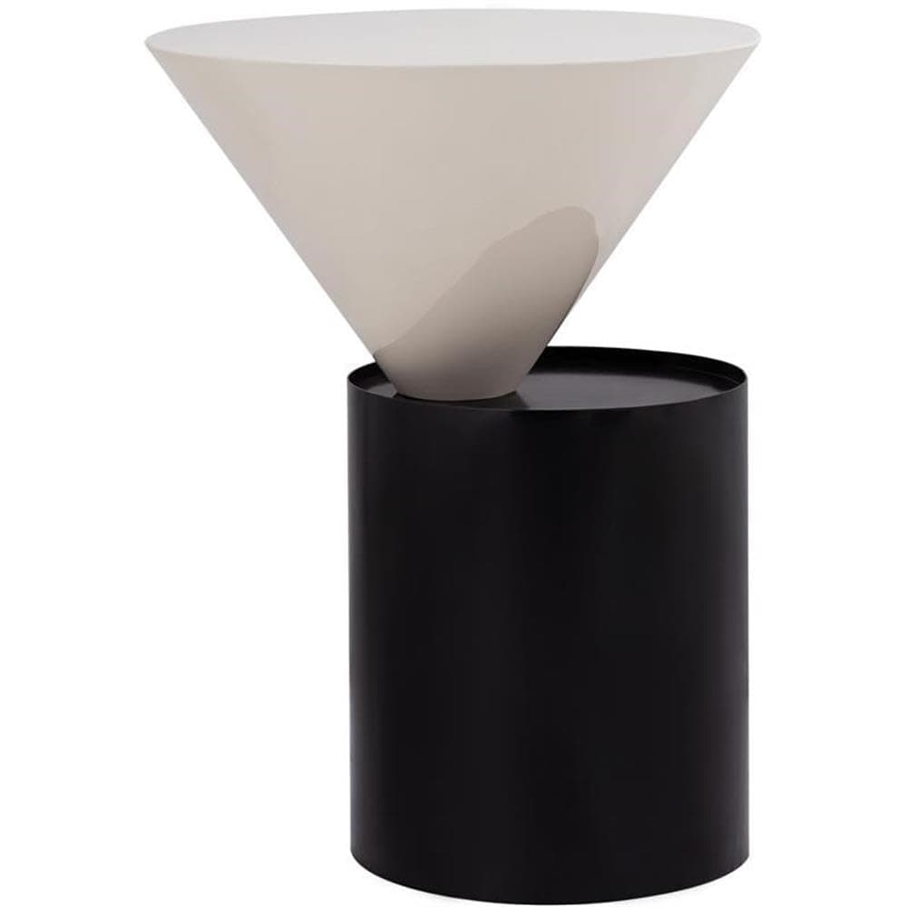 Meridian Furniture Damon Collection Modern | Contemporary Round End Elegant White Table Top, 15" W x 15" D x 21" H, Matte Black Metal Base