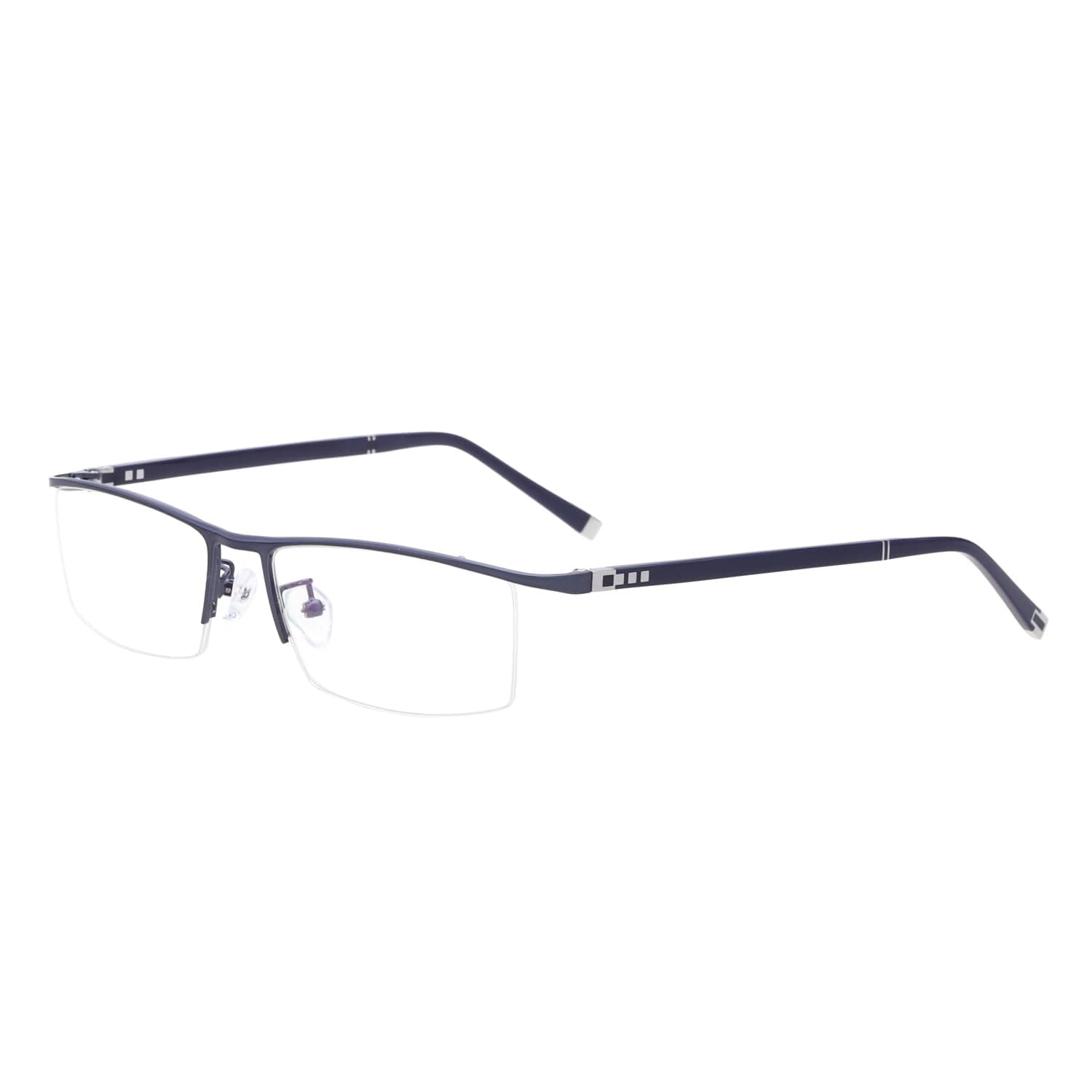 HELES Men's Half Rim Metal Alloy Reading Glasses Polycarbonate UV+420cut Blue Light Blocking Single Vision Computer Reader-Blue||+3.50 Strength