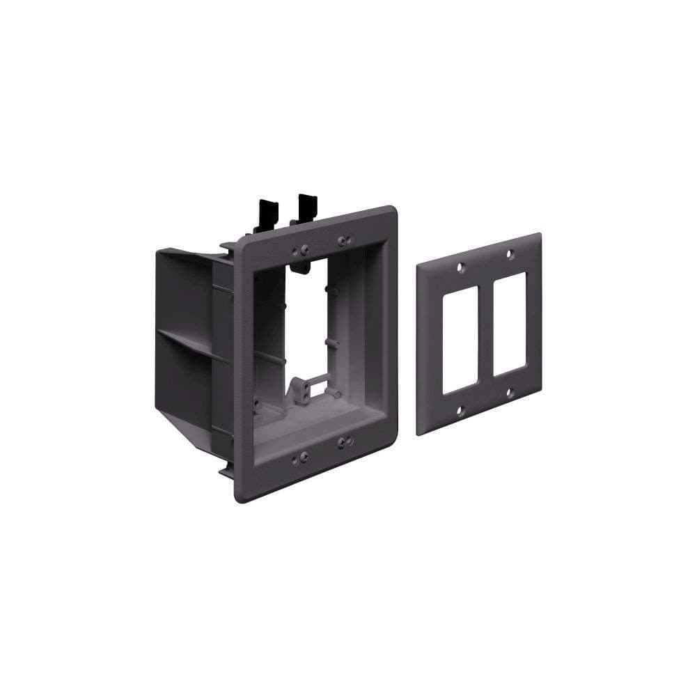 Arlington TVBU505BL-1 Recessed TV Outlet Box with Paintable Trim Plate, Black, 2-Gang