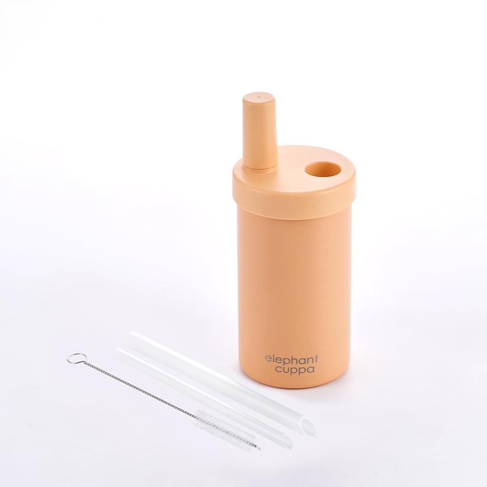 Elephant Cuppa Insulated Tumbler with Two Straws, Ideal for Office, Travel, Stainless Steel Vacuum Insulated, Excellent Temperature Preservation, Leak-Proof, Durable, 520ml, Peach